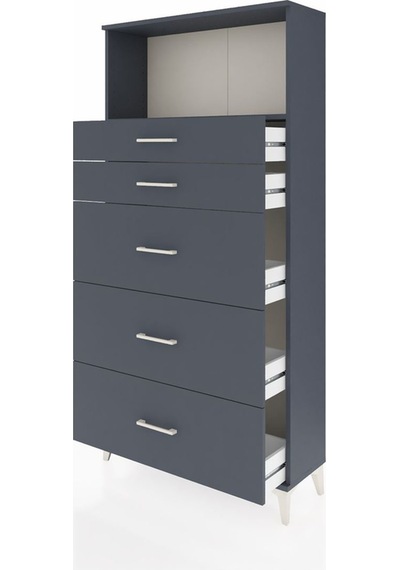 Arges Dolap Tek Raflı 5 Çekmeceli 88x30x182 Antrasit-antrasit Antrasit