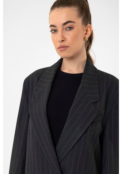 Antioch Kadın Çizgili Oversize Blazer Ceket Lacivert
