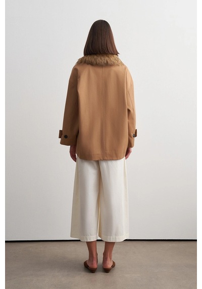 Kadriye Baştürk Kürk Yaka Trençkot Camel