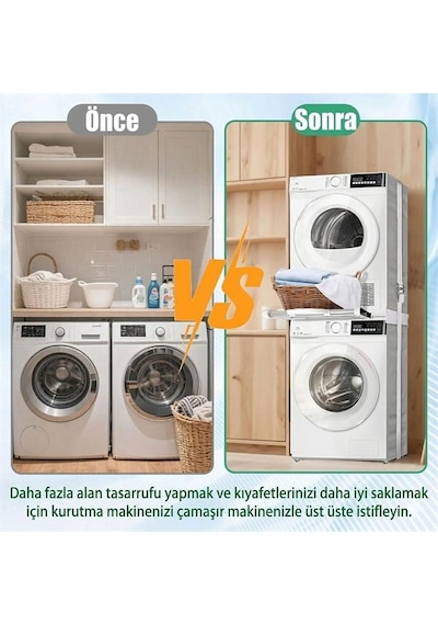 Çamaşır Makinesi Ve Kurutucu İstifleme Seti Askılıklı Beyaz - Çok Renkli