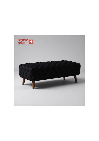 Smarto Relax Swiss Style Puf Adelboden Kapitone Puf,baby Face Polyester Kaplama,ahşap Ayaklı 100x50x45 Cm Kapitone Puf,ayaklı Siyah