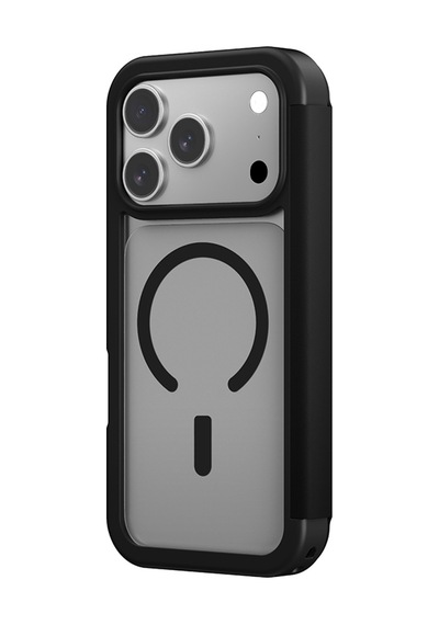Apple Uyumlu iPhone 17 Pro Max Pu Kartlıklı Kapaklı Amazingthing Glamour Foilo Serisi Kılıf Siyah Siyah