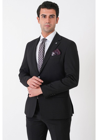 Efor Slim Fit Esnek %97 Yünlü Düz Siyah Takım Elbise Tk 957