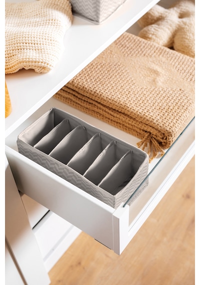 Serstil 6 Gözlü Çekmece İçi Dolap Çorap / İç Çamaşırı Katlanabilir Düzenleyici Organizer Kutu 14x28x12 Cm Martı Gri
