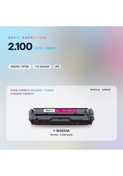 Hp Color Laserjet Pro Mfp M454dn W2033a Kırmızı Muadil Toner Çipli