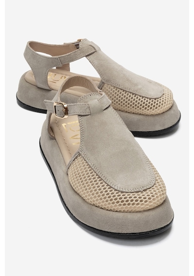 Luvi Shoes Lurelıa Bej Süet Hakiki Deri Fileli Kadın Sandalet