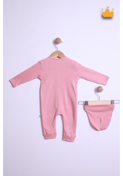 Babyhola Kız Erkek Bebek Tulum Bere Takım Pamuk Önden Düğmeli İnterlok 23630 Pembe