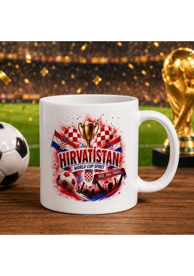Bk Gift Hırvatistan Taraftar Temalı Dünya Futbol Kupası Tasarımlı Beyaz Kupa Bardak