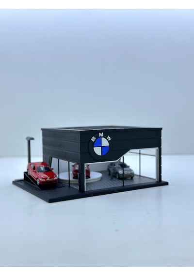 1/64 Ölçekli Siyah Renk Bmw Showroom Tasarımlı Diorama Araç Sergileme Garajı 3d Baskı
