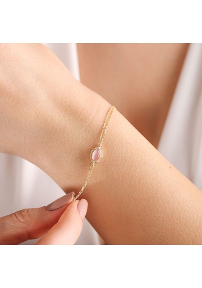 Altın Vintage Bileklik Opal Pink Sarı Altın