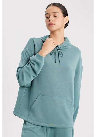 DeFacto Fit Oversize Geniş Kalıp Premium Kapüşonlu Kanguru Cepli Sporcu Kadın Sweatshirt - Yeşil B5206AX24SPGN1191