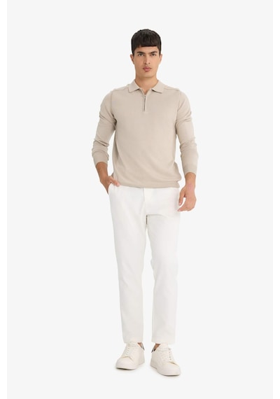 Defacto Standart Fit Normal Kesim Fermuarlı Polo Yaka Triko Kazak D0621AX24AU Bej