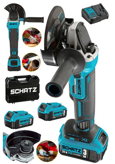Schatz Brushless Motor 21v 3.0 Ah Çift Akülü Spiral Taşlama Makinesi Devir Ayarlı Şarjlı Taşlama 125mm Mavi