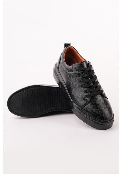 Muggo Leons Hakiki Deri Erkek Kalın Taban Bağcıklı Günlük Casual Sneaker Siyah