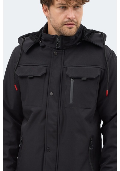 Slazenger Gleam Erkek Kapüşonlu Siyah Mont & Kaban Siyah