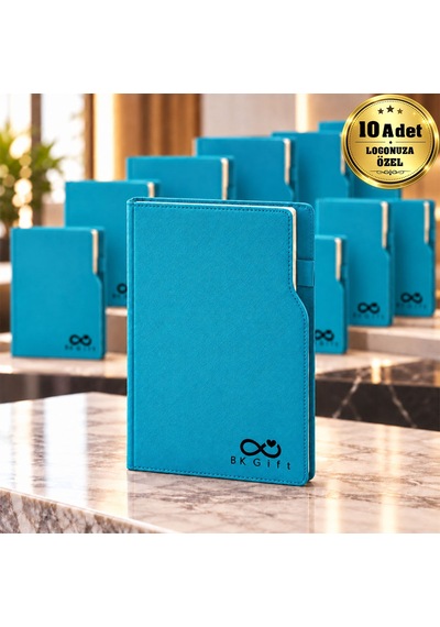 Bk Kurumsal Logonuza Özel 10 Adet 374 Termo Deri Ajanda 2027 - Günlük Kurumsal Ajanda 17x24 Cm Turkuaz Beyaz