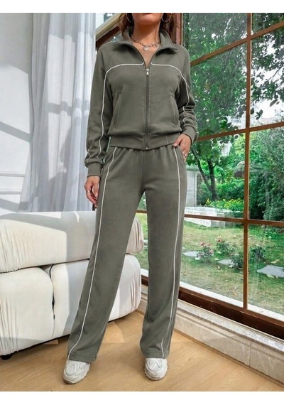 Uzun Kollu Önden Fermuarlı Bluz Ve Pantolon Modal İkili Takım- 61941 2xl/3xl - Siyah Çok Renkli