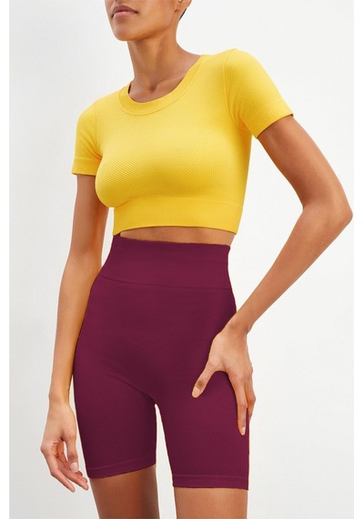 Mistirik Felolin Model Örme Seamless Şort Biker Şort Yüksek Bel Toparlayıcı Şort Bordo Renk Bordo