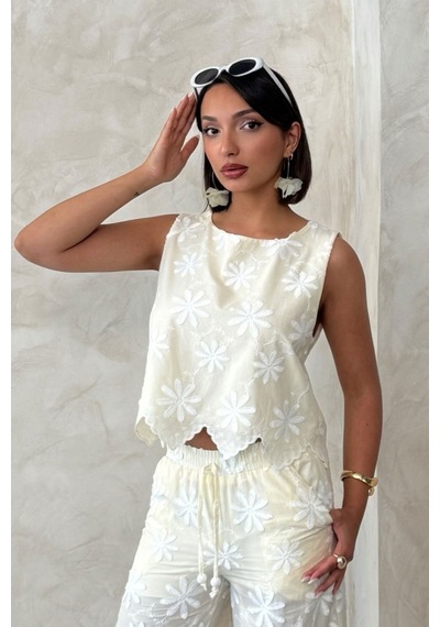 Verymoda Nakışlı Kolsuz Bluz D2872 Sari