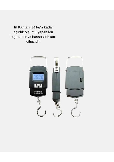 Mey İthalat Dijital El Kantarı 50 Kg Taşıma Kapasiteli, Taşınabilir Hassas Tartı Çok Renkli