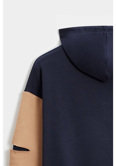 Shooter Sportwear Shooter Erkek Oversize Kapüşonlu Baskılı Kanguru Cepli Sweatshirt Lacivert - Bej