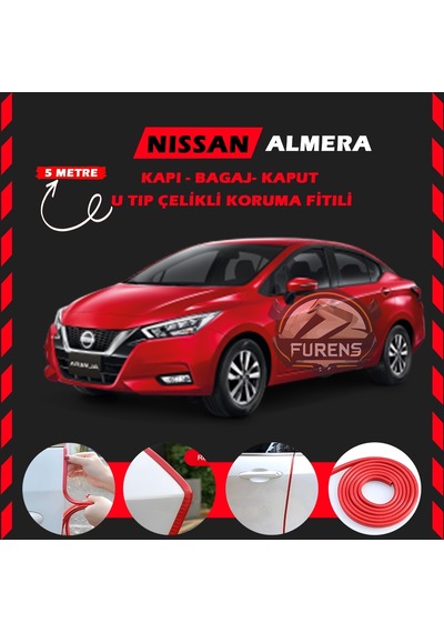 Nissan Almera Oto Araç Kapı Koruma Fitili 5metre Parlak Kırmızı Renk