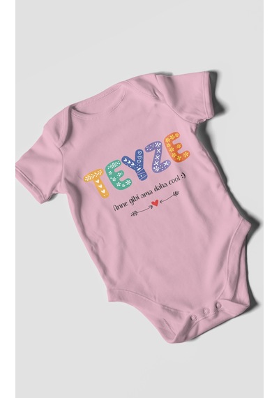 Morivokids Teyze Anne Gibi Ama Daha Cool Kısa Kollu Bebek Body %100 Pamuk Koyu Pembe