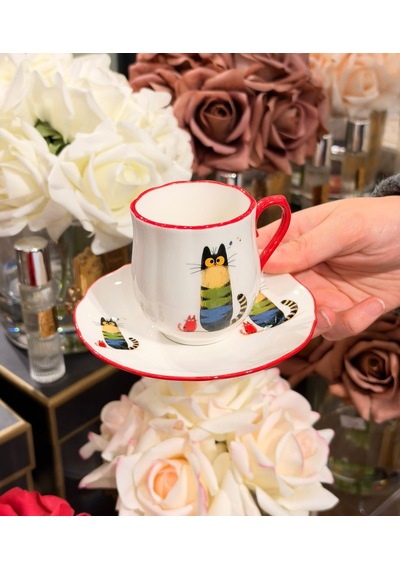 2 Kişilik Meow Porselen Kahve Fincanı Takımı 90 Ml-8012 Çok Renkli
