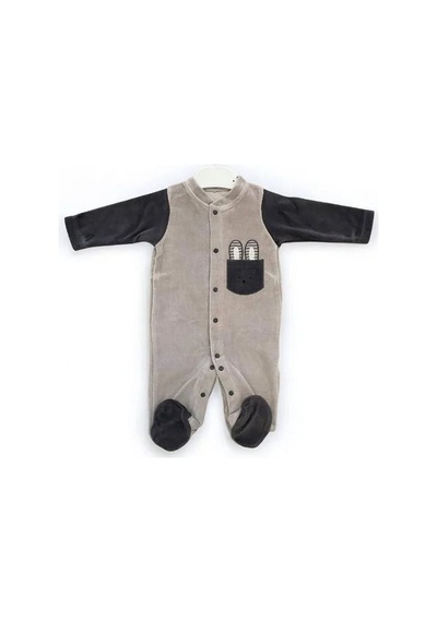 Cantoy Erkek Bebek Çıtçıtlı Kadife Tulum-15074 Gri
