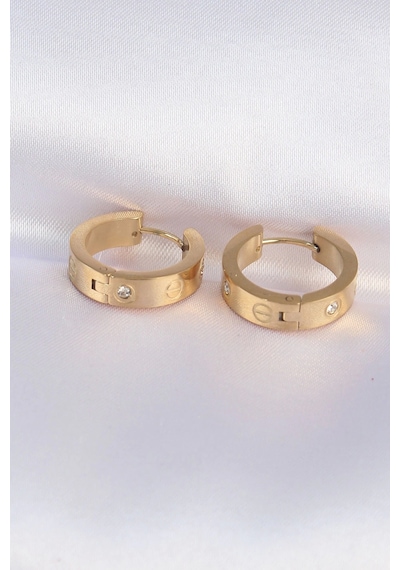 316l Çelik Gold Renk Zirkon Taşlı Model Halka Küpe Çok Renkli