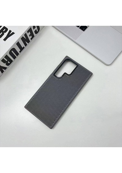 Samsung Uyumlu Galaxy S24 Ultra Kılıf Magsafe Karbon Fiber Görünümlü Metal Kamera Yükseltili Silikon Cherena Siyah
