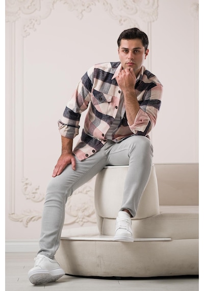 Slimfit Çift Cepli Ekoseli Pamuklu Kalın Erkek Oduncu Gömlek 001