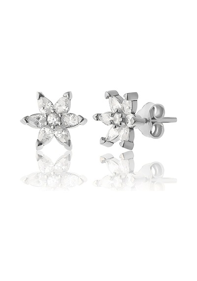 Zanaatsilver 925 Ayar Gümüş Rodyum Kaplama Beyaz Taşlı Nilüfer Çiçeği Küpe