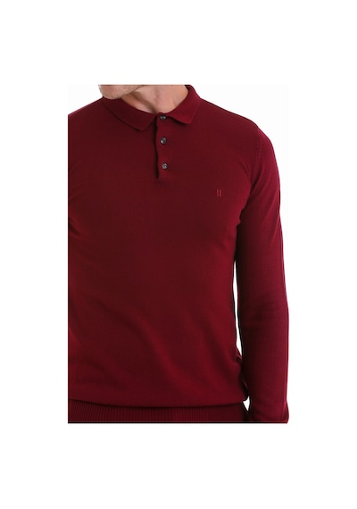 Hatemoğlu Tüylenme Yapmayan Yünlü Regular Fit Polo Yaka Bordo Kazak