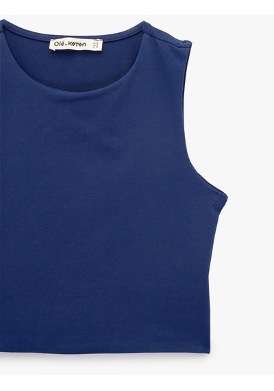 Koton Kolsuz Bisiklet Yaka Slim Fit Crop Bluz Lacivert 6sal30050ık