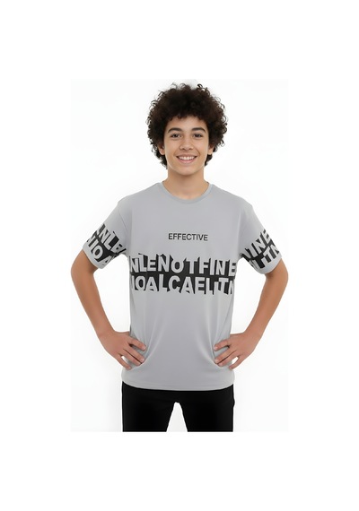 Modanino Erkek Çocuk T-shirt--geniş Kalıp-yazı Baskılı-12-16 Yaş 12527 Gri