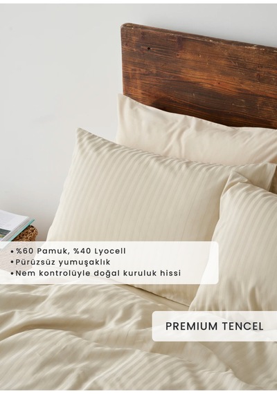 Bella Maison Premium Tencel Çift Kişilik Saten Nevresim Seti Bej 200x220 Cm Bej