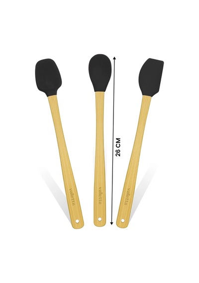 Valletta Indigo 3'lü Siyah Bambu Silikon Spatula Seti Uzun 26 Cm