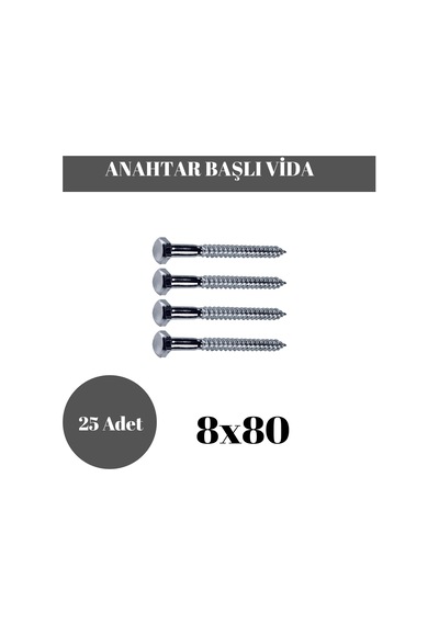 Trifon Vida 8x80 Mm Altı Köşe Anahtar Başlı Vida 25'li Paket 8 x 80 MM