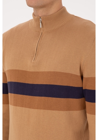 U.S. Polo Assn. Erkek Regular Fit Yarım Fermuarlı Camel Kazak 50315034-VR015