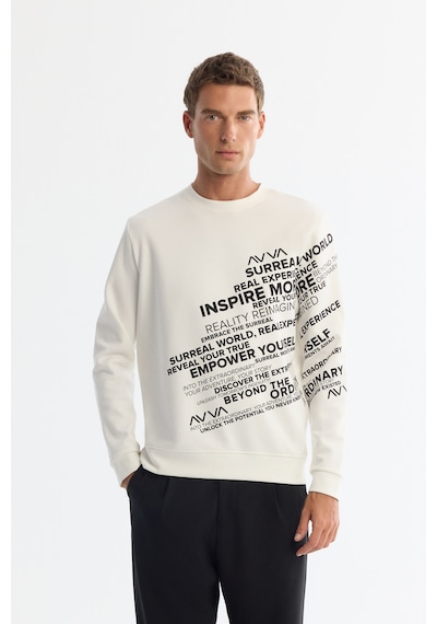 Avva Erkek Ekru Bisiklet Yaka Pamuklu Baskılı Regular Fit Sweatshirt A42y1285