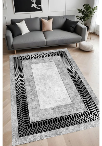 Rovigo Home Dijital Baskı Yıkanabilir Kaymaz Taban Salon Halısı Ve Yolluk Rvg0880-fnl92 Gri