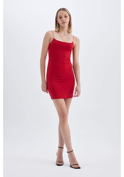 DeFacto Bodycon Kare Yaka Kırmızı Askılı Mini Elbise D3265AXNSRD62 DeFacto Bodycon Kare Yaka Kırmızı Askılı Mini Elbise D3265AXNSRD62