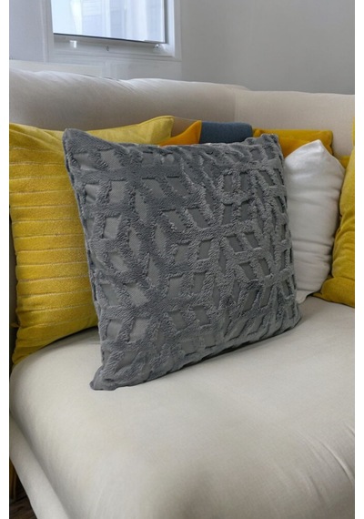 Bohem 4'lü Dekoratif Yastık Kılıfı Kırlent Kılıfı 45x45 Cm Gri Etnik Desen Gri