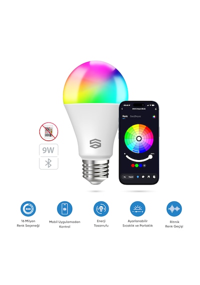 Şımart Teknoloji E27 9W 16 Milyon Renk Akıllı Bluetooth Ampul