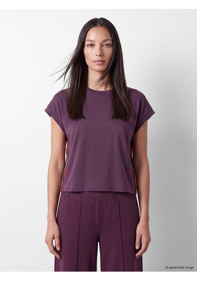 Lcw Everyday Mürdüm Şerit Detaylı Soft Touch Oversize Kadın Tişört