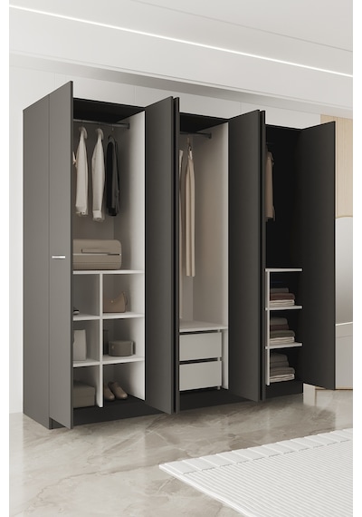 Aeka Ae-2190 Hisar 6 Kapaklı Çok Bölmeli Askılı Ve Raflı Geniş Hacimli Gardırop 210x210 Cm Antrasit - Antrasit Aeka Ae-2190 Hisar 6 Kapaklı Çok Bölmeli Askılı Ve Raflı Geniş Hacimli Gardırop 210x210 Cm Antrasit - Antrasit