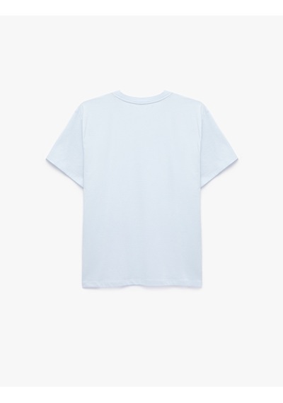 Koton Pamuklu Kısa Kollu Bisiklet Yaka Oversize Basic Tişört Mavi 7wak50007ek