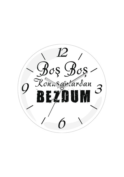 Boş Boş Konuşanlardan Bezdum Çap 30cm Sessiz Akar Bombeli Gerçek Cam Duvar Saati Beyaz - Siyah