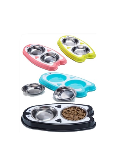 Renkli Tasarım İkili Kedi Mama Kabı 2 x 200 ML